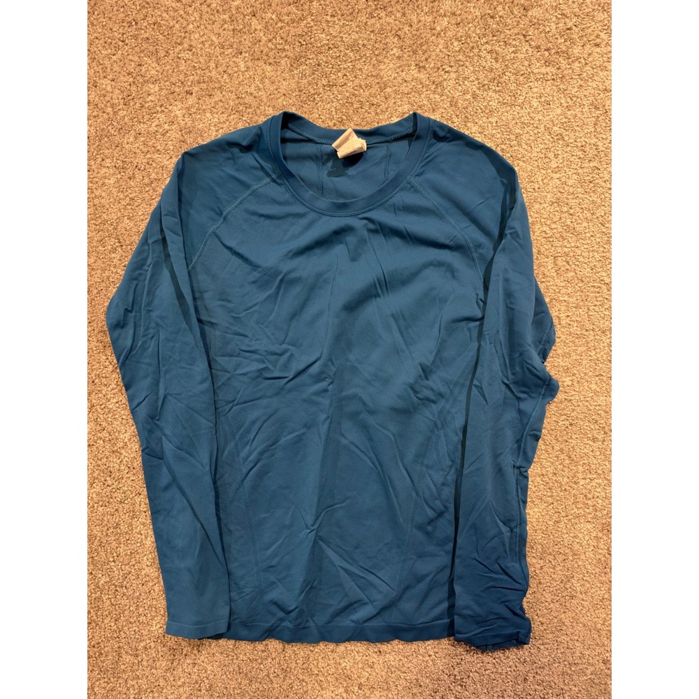 Athleta Top Womens L Blue Momentum Seamless Long Sleeve Mesh Athletic